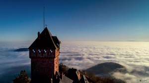 Haut-Koenigsbourg (67) au lever du jour sur un océan de nuages